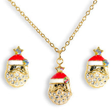 Load image into Gallery viewer, Gold Tone Gem Holiday Santa Claus Necklace and Stud Earrings Set