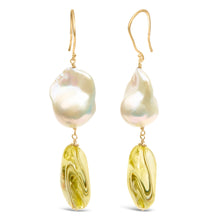 将图片加载到图库查看器,14K Yellow Gold Citrine and Baroque Pearl Drop and Dangle Earrings 1 3/4 Inch Dangle