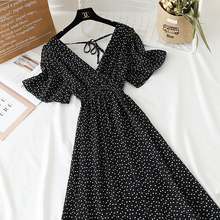 Load image into Gallery viewer, Summer Women Ruffled Short-sleeved Chiffon Dress V-neck High Waist Floral Print Beach Midi Dresses For Women