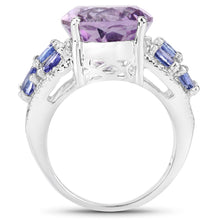 Load image into Gallery viewer, 6.62 Carat Genuine Amethyst, Tanzanite and White Topaz .925 Sterling Silver Ring