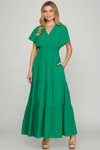 Load image into Gallery viewer, Surplice Short Sleeve Tiered Maxi Dress With Pockets For Women โ Fluttering, Elegant and Versatile Maxi Dress with Surplice Neckline and Pockets