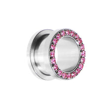 Load image into Gallery viewer, 9/16 Stainless Steel Pink Gem Screw Fit Tunnel