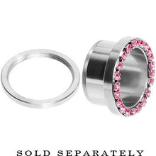 Load image into Gallery viewer, 9/16 Stainless Steel Pink Gem Screw Fit Tunnel