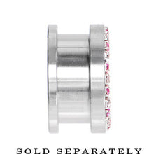 Load image into Gallery viewer, 18mm Stainless Steel Pink Clear Gem Screw Fit Tunnel