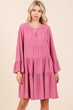 Load image into Gallery viewer, Tiered Notched Flare Sleeve Dress – Fluttering, Playful and Stylish Dress with Ruffled Layers and Trendy Flare Sleeves