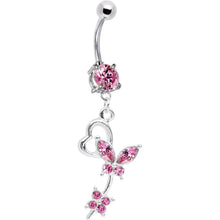 Load image into Gallery viewer, Pink CZ Flight of Fancy Butterfly Belly Ring