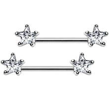 将图片加载到图库查看器,14G 9/16 Clear CZ Gem Star Barbell Nipple Ring Set