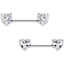 Load image into Gallery viewer, 14G 9/16 Clear CZ Gem Heart Barbell Nipple Ring Set