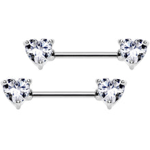 Load image into Gallery viewer, 14G 9/16 Clear CZ Gem Heart Barbell Nipple Ring Set