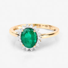 Load image into Gallery viewer, 1.34 Carat Genuine Zambian Emerald and White Diamond 14K Yellow Gold Ring
