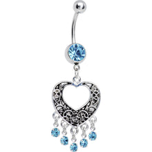 Load image into Gallery viewer, Aqua Gem Hollow Heart Chandelier Belly Ring