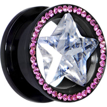 Load image into Gallery viewer, 18mm Black Pink Titanium Star CZ Screw Fit Tunnel
