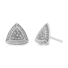 Load image into Gallery viewer, .925 Sterling Silver Diamond-Accented Trillion Shaped 4-Stone Halo-Style Stud Earrings (H-I Color, I2-I3 Clarity)