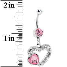 Load image into Gallery viewer, Pink Gem Hollow Heart Dangle Belly Ring