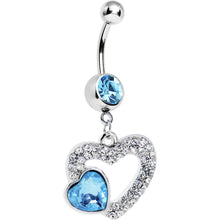 将图片加载到图库查看器,Aqua Gem Hollow Heart Dangle Belly Ring
