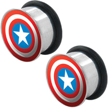 Load image into Gallery viewer, 3/4 Captain America Steel Tunnel Plugs Set
