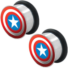 Load image into Gallery viewer, 7/8 Captain America Steel Tunnel Plugs Set