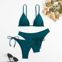 Load image into Gallery viewer, Essential Edge 3-Piece Bikini Set for Women – Solid Color High-Cut Triangle Top Two-Style Bottoms with Side Lace-Up Design & Quick-Drying Comfort – Versatile Women's Swimwear for Summer Pool Beach & Travel