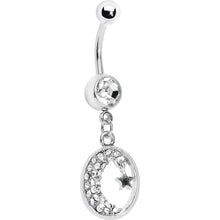 Load image into Gallery viewer, Clear Gem Celestial Crescent Moon Belly Ring