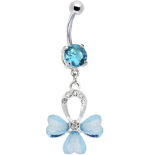 Load image into Gallery viewer, Aqua Gem Horseshoe Heart Flower Belly Ring
