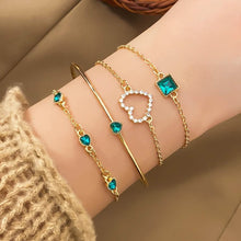 Load image into Gallery viewer, 4pcs Rhinestone Alloy Bracelet Set β Minimalist Heart & Square Design