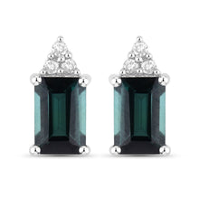 Load image into Gallery viewer, 1.25 Carat Genuine Green Tourmaline and White Diamond 14K White Gold Earrings