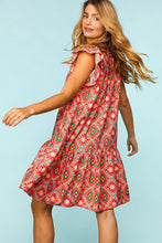 Load image into Gallery viewer, Full Size Ruffled Printed Dress with Side Pockets For Women β Trendy Ruffled Dress, Stylish Printed Dress, Pocketed Ruffled Dress, Casual Printed Dress, Functional Dress with Pockets, Flattering Ruffled Dress, Chic Printed Dress with Pockets