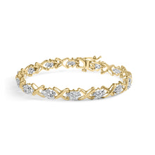 Load image into Gallery viewer, 10k Yellow Gold 2.00 Cttw Diamond Cluster and Alternating "X" Link Bracelet (I-J Color, I3 Clarity) - 7"