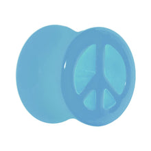 Load image into Gallery viewer, Acrylic Neon Blue Peace Sign Tunnel Plug 2G to 20mm