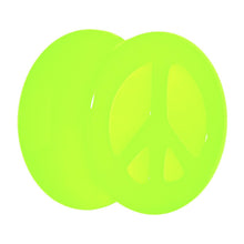 Load image into Gallery viewer, Acrylic Neon Green Peace Sign Tunnel Plug 2G to 20mm