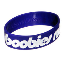 Load image into Gallery viewer, Dark Purple White Black Boobies Rule Awareness for Breast Cancer Bracelet