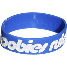 Load image into Gallery viewer, Bold Blue White Boobies Rule Awareness for Breast Cancer Bracelet