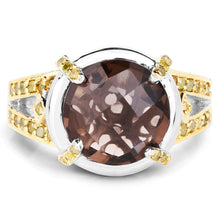 Load image into Gallery viewer, 3.28 Carat Genuine Smoky Quartz and Yellow Diamond .925 Sterling Silver Ring