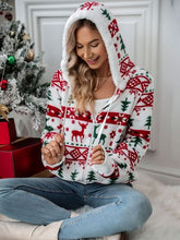 Load image into Gallery viewer, White Drawstring Christmas Element Zip-Up Hooded Jacket Winter Cute Stylish Holiday Outerwear For Her