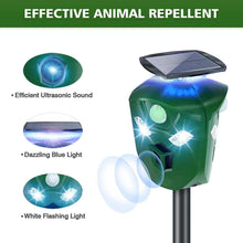 Load image into Gallery viewer, 360° Electric Solar Powered Ultrasonic Repeller with Motion Sensor LED Flashing Lights