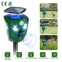 Load image into Gallery viewer, 360° Electric Solar Powered Ultrasonic Repeller with Motion Sensor LED Flashing Lights