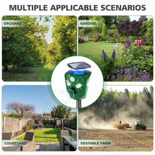 Load image into Gallery viewer, 360° Electric Solar Powered Ultrasonic Repeller with Motion Sensor LED Flashing Lights