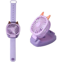 Load image into Gallery viewer, 360°Rotation Kids Portable Wrist Strap Mini Watch Hand Held Fan Cat Design