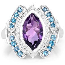 Load image into Gallery viewer, 3.06 Carat Genuine Amethyst and London Blue Topaz .925 Sterling Silver Ring