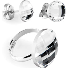 Load image into Gallery viewer, Clear Round Adjustable Ring and Stud Earring Set