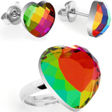将图片加载到图库查看器,Rainbow Heart Adjustable Ring and Stud Earring Set