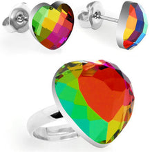 将图片加载到图库查看器,Rainbow Heart Adjustable Ring and Stud Earring Set