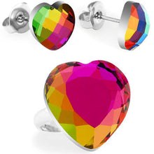 将图片加载到图库查看器,Rainbow Heart Adjustable Ring and Stud Earring Set