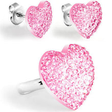 Load image into Gallery viewer, Pink Sparkler Heart Adjustable Ring and Stud Earring Set