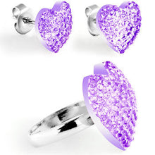 Load image into Gallery viewer, Light Purple Sparkler Heart Adjustable Ring and Stud Earring Set