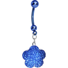 将图片加载到图库查看器,Sapphire Blue Flower Dangle Belly Ring