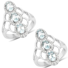 Load image into Gallery viewer, 1.54 Carat Genuine Aquamarine and White Zircon .925 Sterling Silver Ring