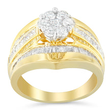 Load image into Gallery viewer, 14K Yellow Gold 2-1/3 Cttw Diamond Cluster Channel Set Chevron Shaped Band Engagement Ring & Wedding Band Set