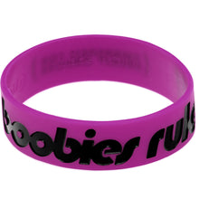 Load image into Gallery viewer, Purple Black Boobies Rule Awareness for Breast Cancer Bracelet
