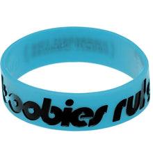 Load image into Gallery viewer, Blue Black Boobies Rule Awareness for Breast Cancer Bracelet
